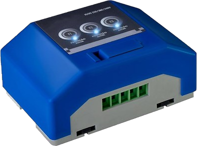 Dispositivo de Proteção e Eficiência Energética Lumilight com LEDs F1, F2 e F3 acesos